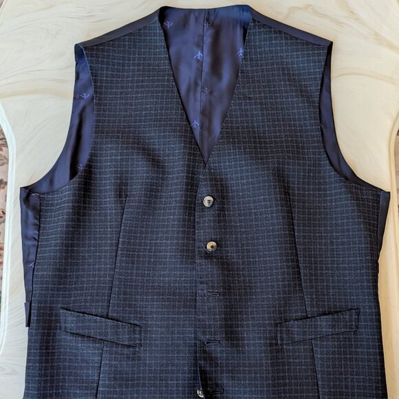 NWOT Isaia Napoli Blue Black Check 3-Piece Suit Vest Notch Lapel EU52R US42R - Picture 9 of 15